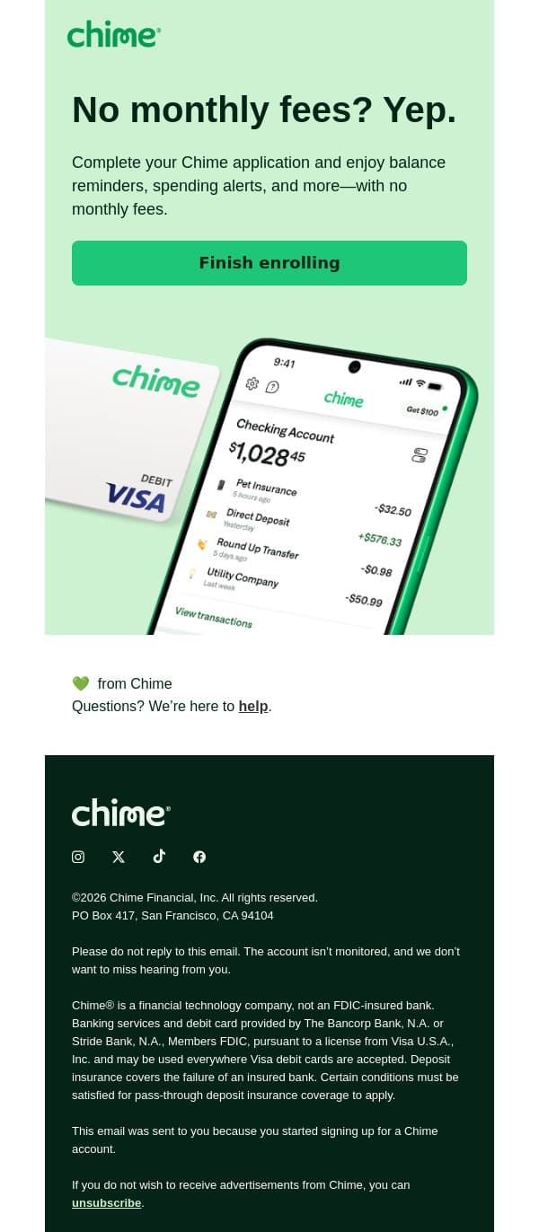 A better way to make financial progress is here. email from Chime screenshot