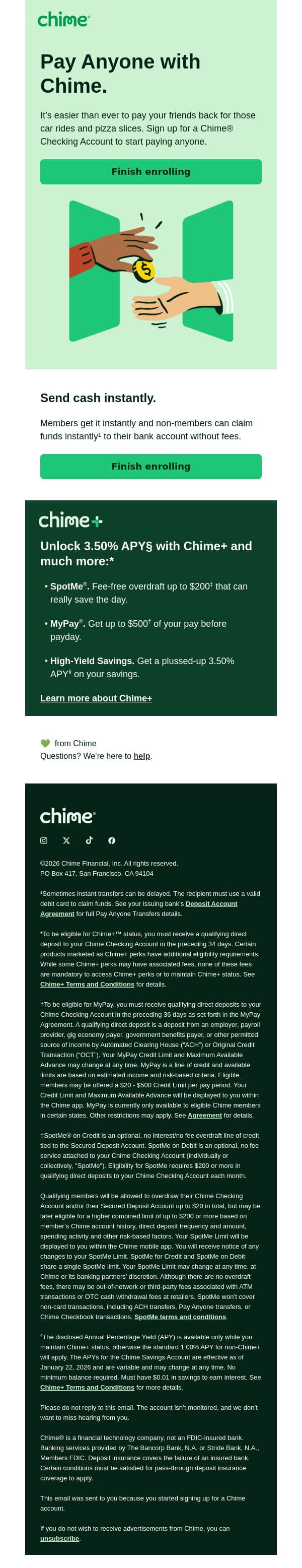 Send your friends a few bucks with Chime 👍 email from Chime screenshot