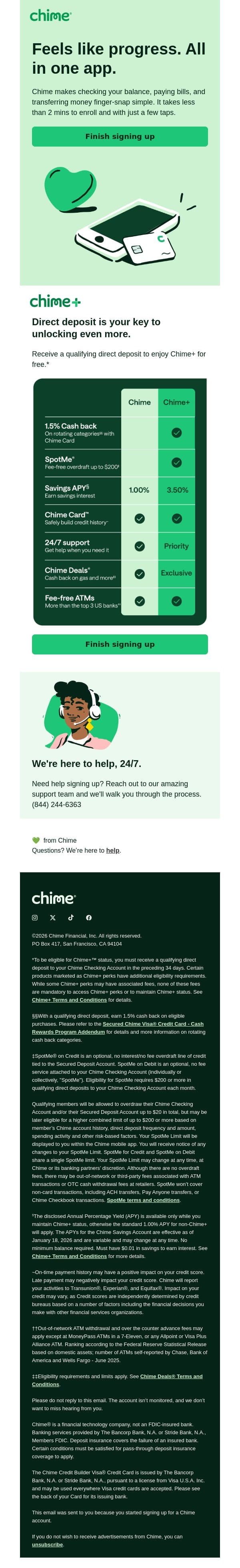 Finish signing up! It’s free and takes less than 2 mins. email from Chime screenshot