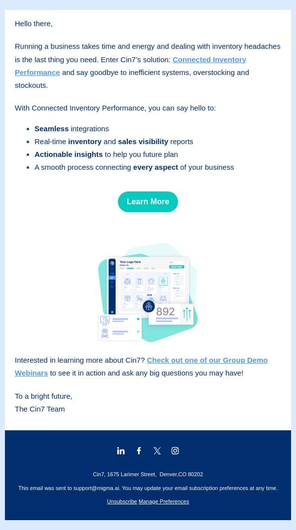 ✨Build your business's best future 👏 email from Cin7 screenshot