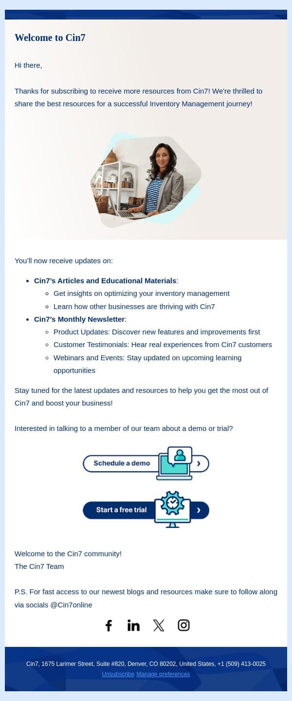 Welcome to the Community: Your All-Access Pass to Cin7 Resources email from Cin7 screenshot