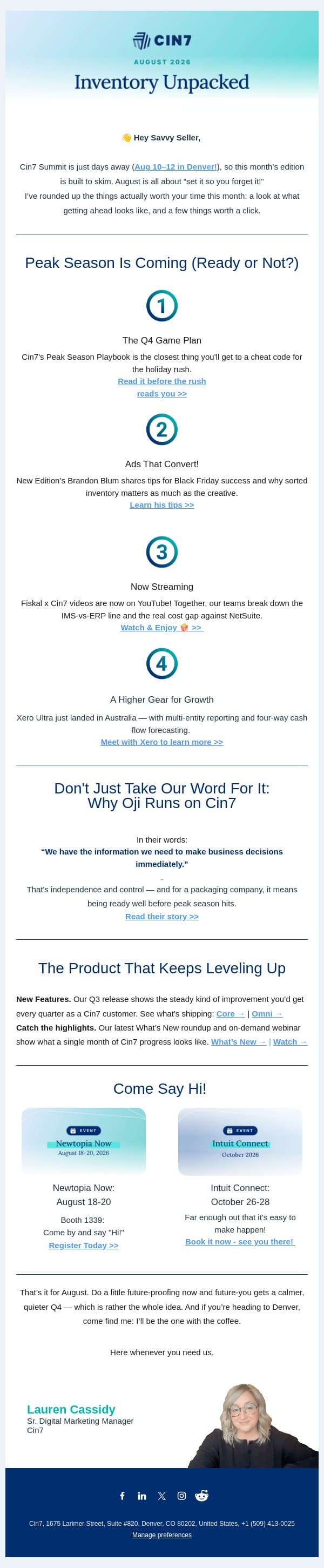 Savvy Seller, Here's Cin7's August Newsletter email from Cin7 screenshot