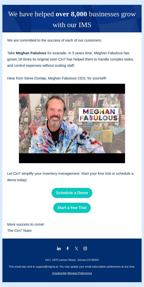 More than a Fabulous store, a Fabulous Success. email from Cin7 screenshot