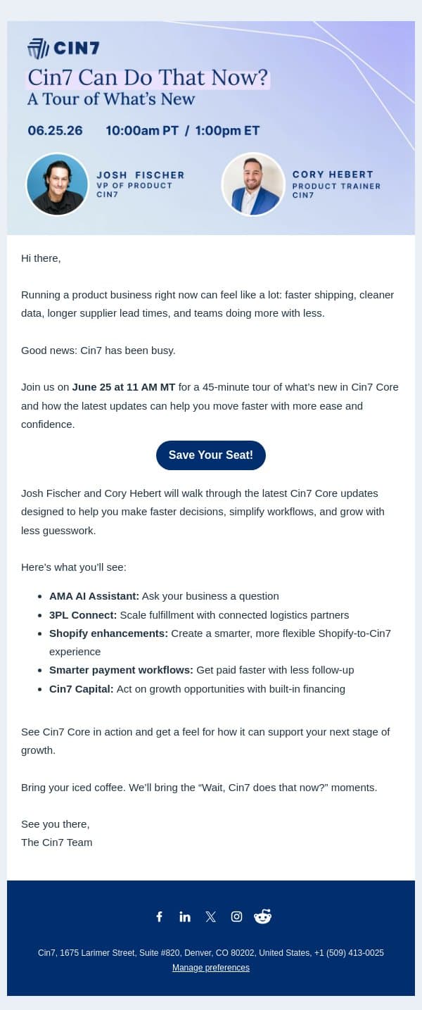 Cin7 Can Do That Now? Join us June 25 email from Cin7 screenshot