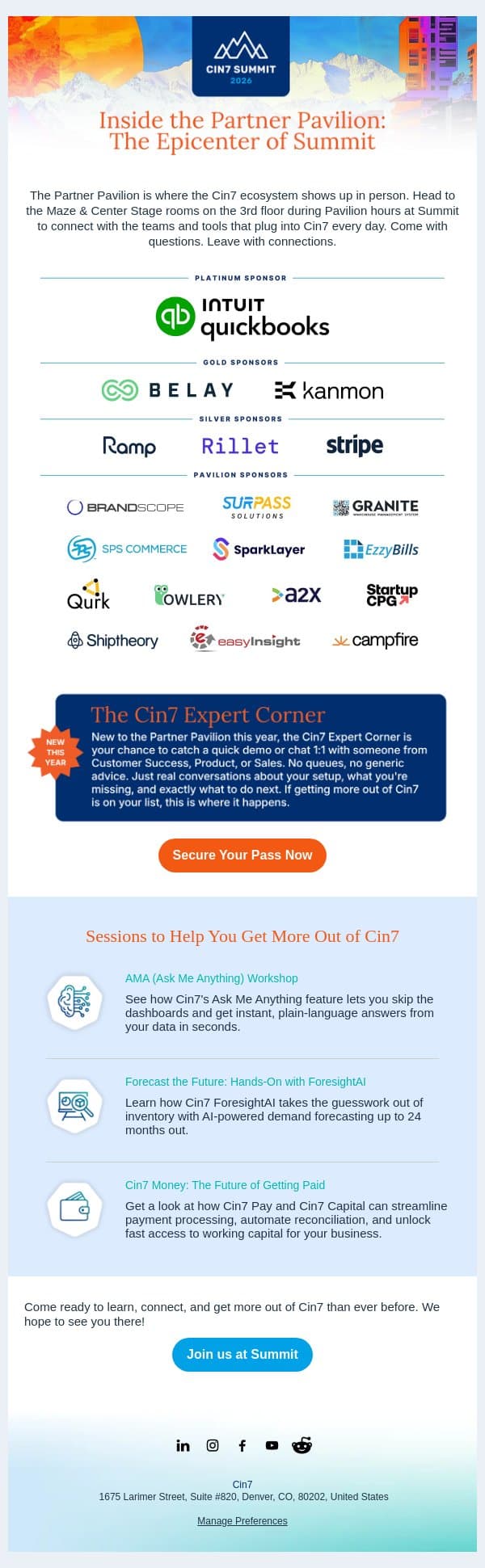 Cin7 Summit 2026: Your inside look at the Partner Pavilion ✨ email from Cin7 screenshot