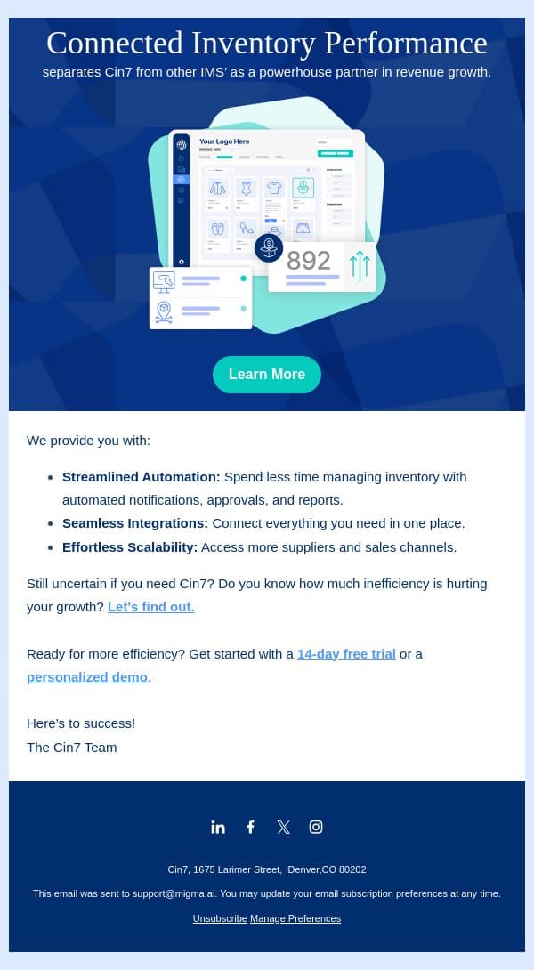 It's Us, Hi, We’re the Solution, It’s Cin7 👋 email from Cin7 screenshot