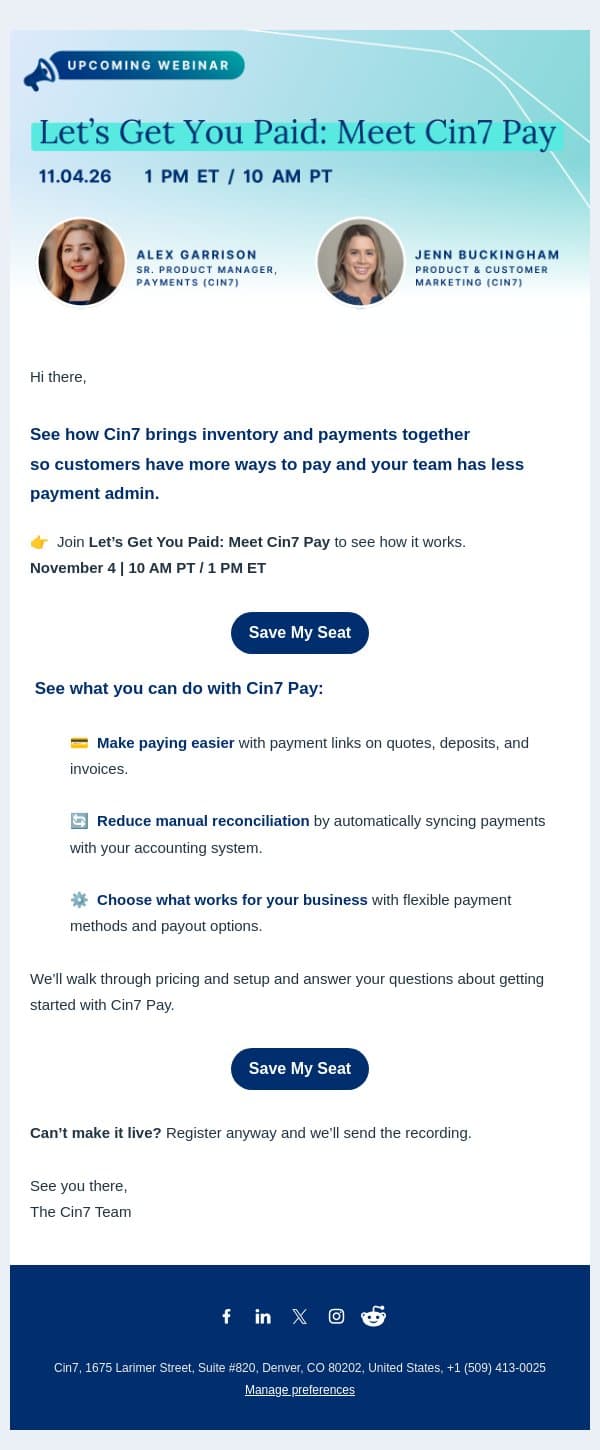 💰 Getting paid just got easier email from Cin7 screenshot