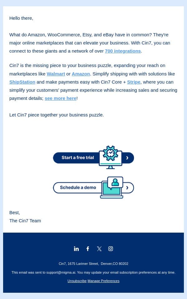 You need to be seen everywhere - Let us help email from Cin7 screenshot
