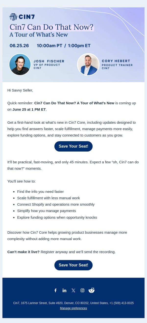 ⌛Final Chance: See What Cin7 Core Can Do Now email from Cin7 screenshot