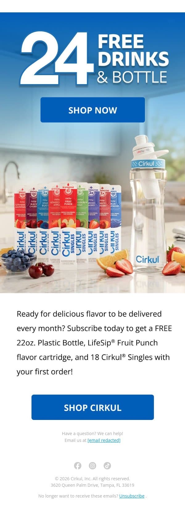 FREE: 22oz. Plastic Bottle and 18 Cirkul® Singles! email from Cirkul screenshot