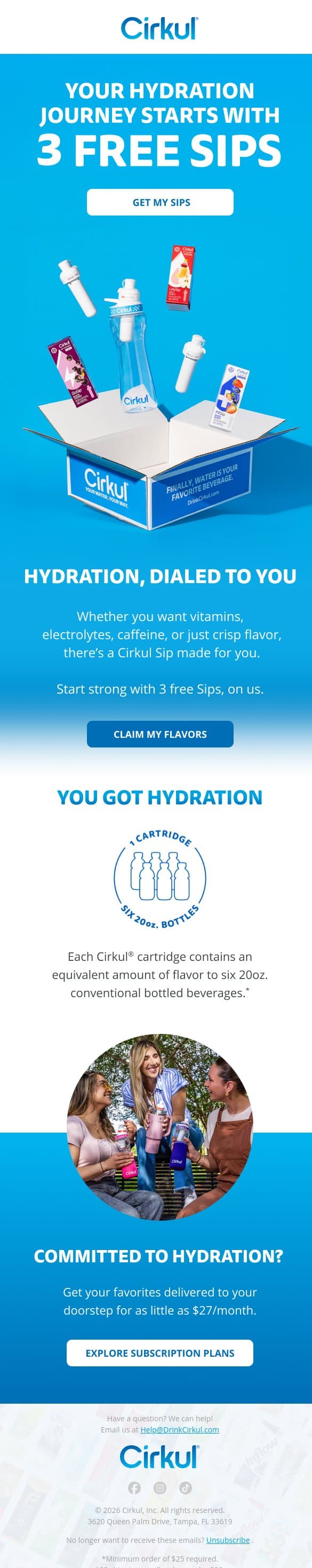 You’ve got the bottle. Your next 3 flavors are on us! email from Cirkul screenshot