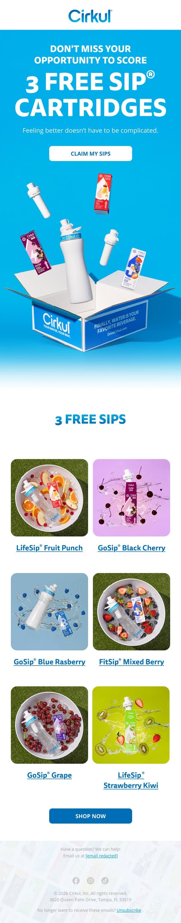 Your 3 Free Flavors Are Back For A Limited Time! email from Cirkul screenshot