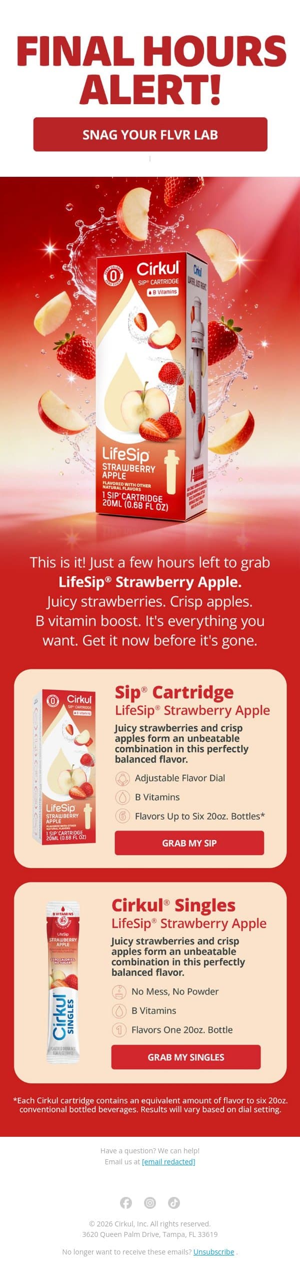 Last Call for LifeSip® Strawberry Apple 🚨 email from Cirkul screenshot