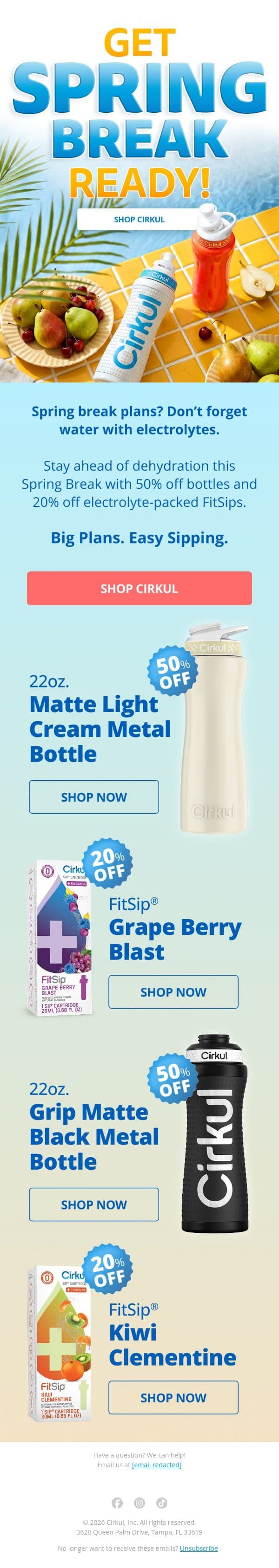 50% Off Bottles for Spring Break! email from Cirkul screenshot