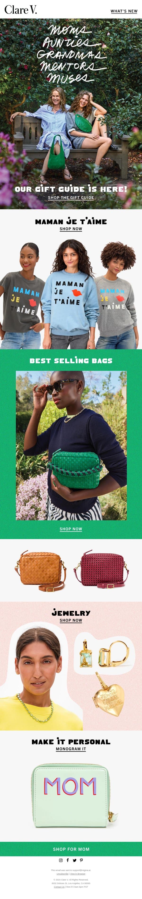 Our Mother’s Day Gift Guide is Here email from Clare V. screenshot