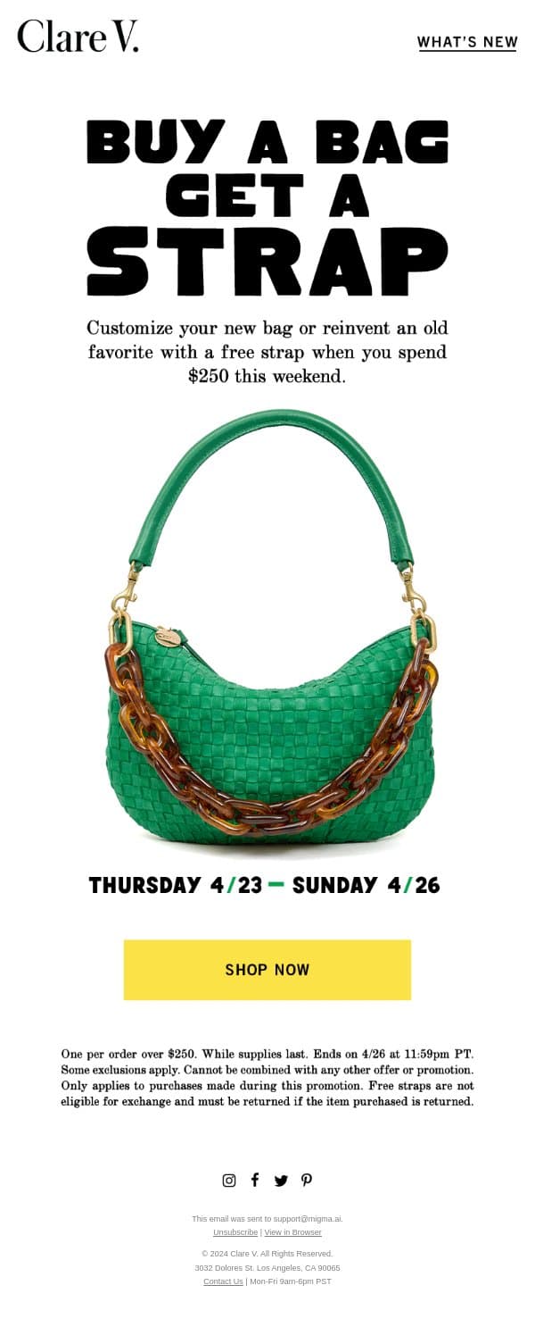 A Free New Strap for Your New Bag! email from Clare V. screenshot