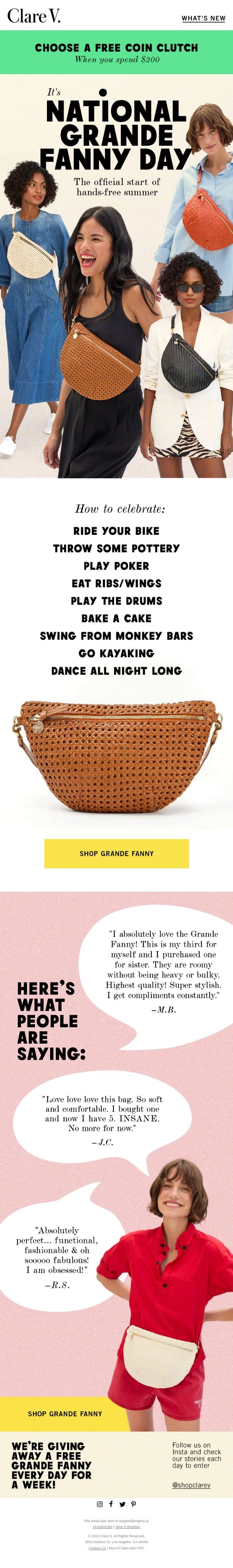Happy National Grande Fanny Day! email from Clare V. screenshot