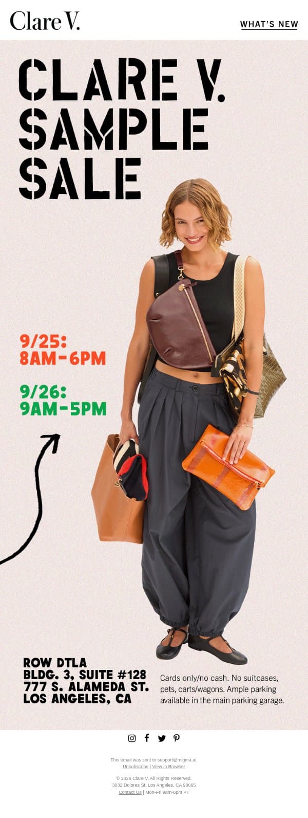 SAMPLE SALE 2026 email from Clare V. screenshot