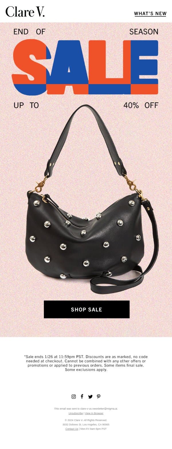Shop Up to 40% Off Bags, Apparel, and Accessories email from Clare V. screenshot