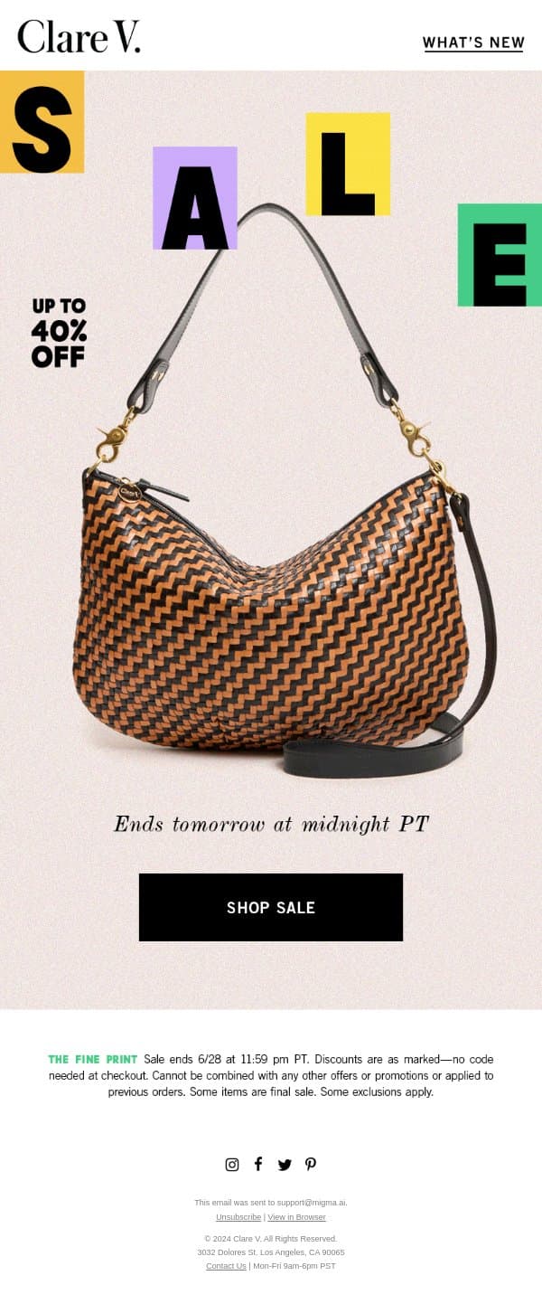 Sale Items Selling Fast email from Clare V. screenshot