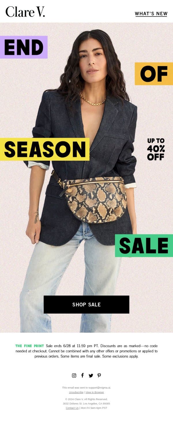 Up to 40% Off! email from Clare V. screenshot