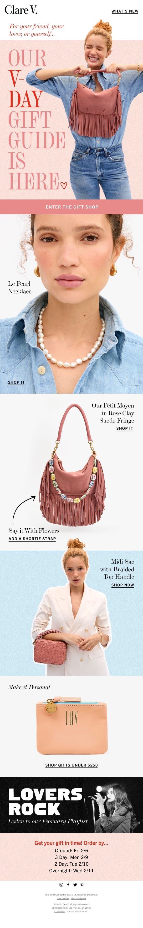 Our Valentine's Day Gift Guide is Here email from Clare V. screenshot