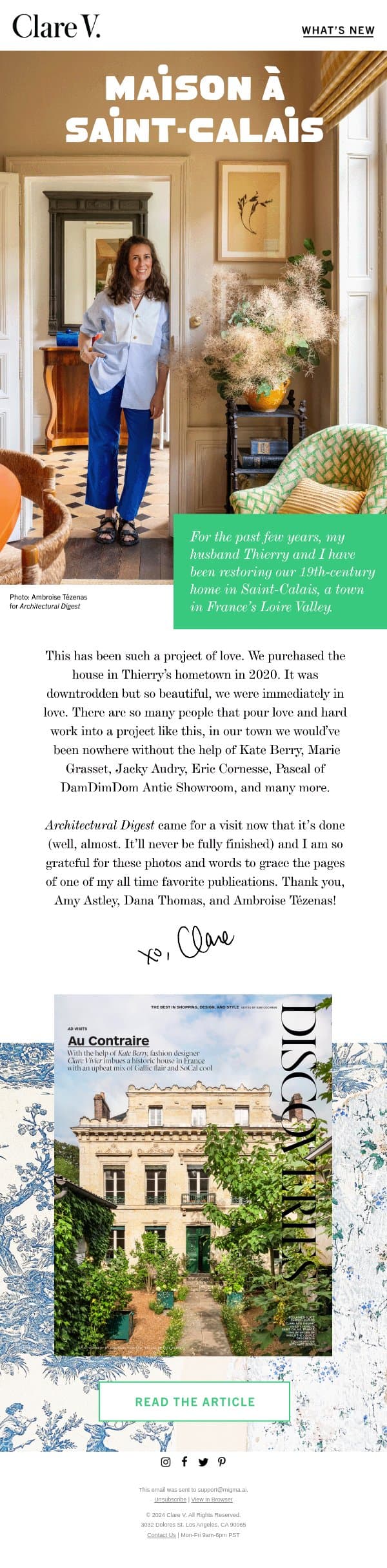 Clare's Home in France email from Clare V. screenshot