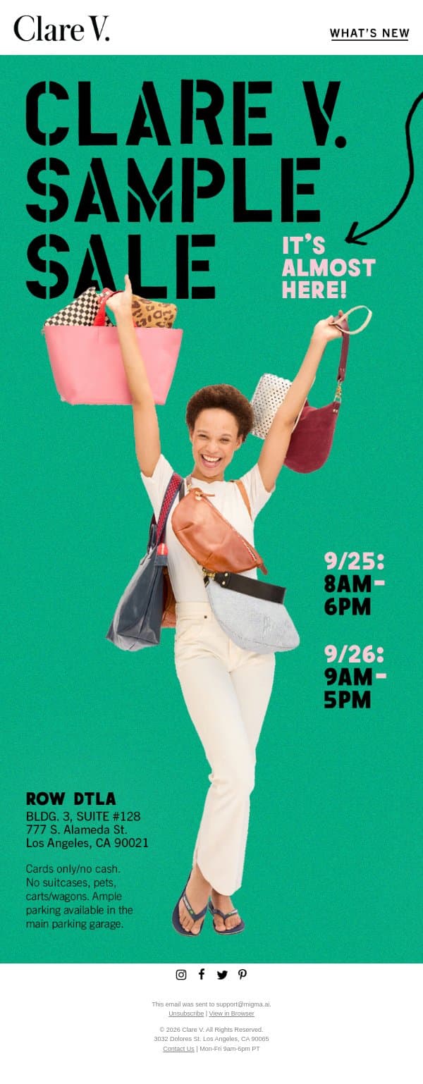 It’s Sample Sale Week! email from Clare V. screenshot