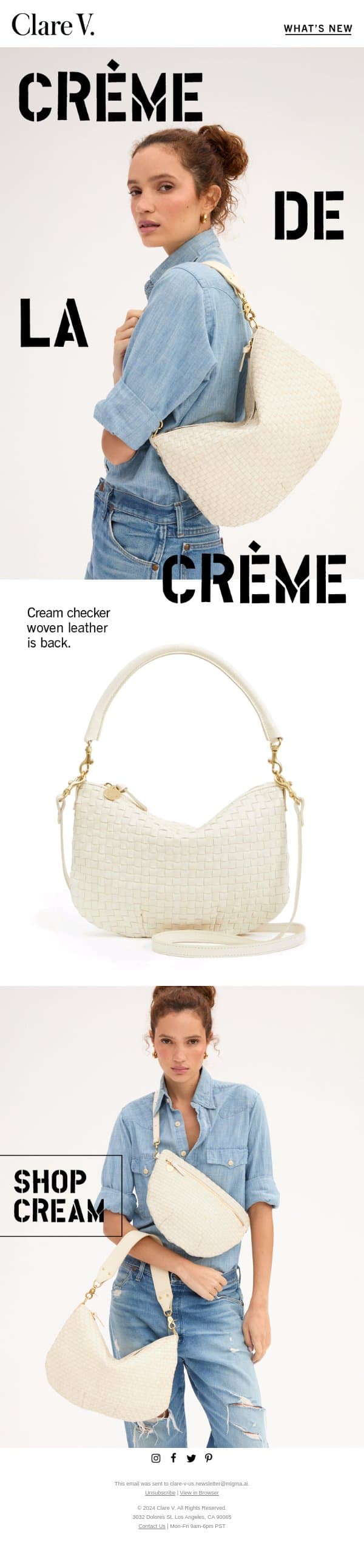 Cream Checker Woven is Back email from Clare V. screenshot