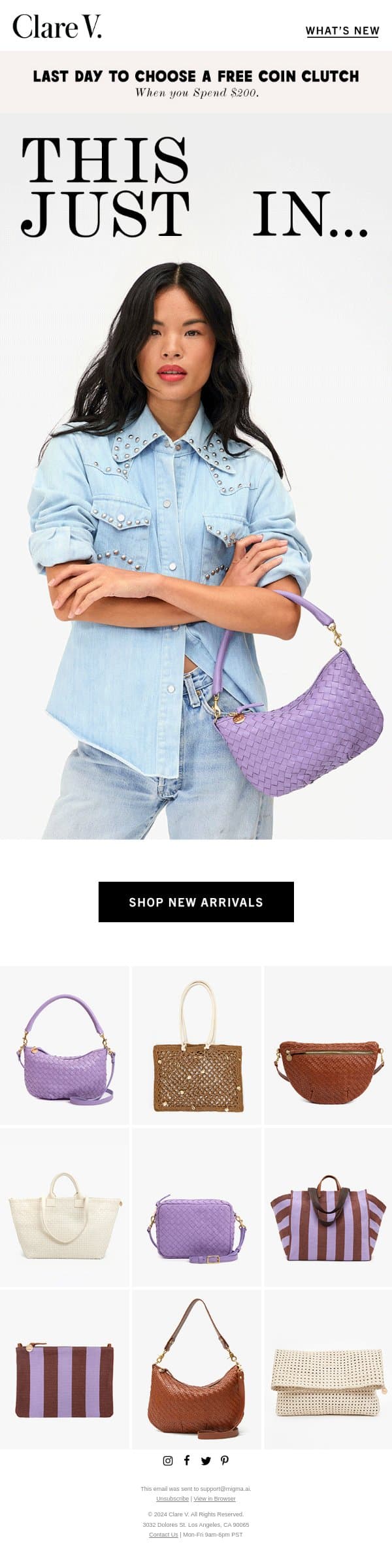 New Arrivals are Here email from Clare V. screenshot