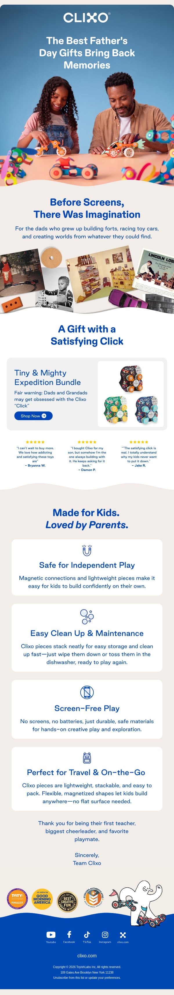 The Best Father's Day Gifts Bring Back Memories email from Clixo screenshot