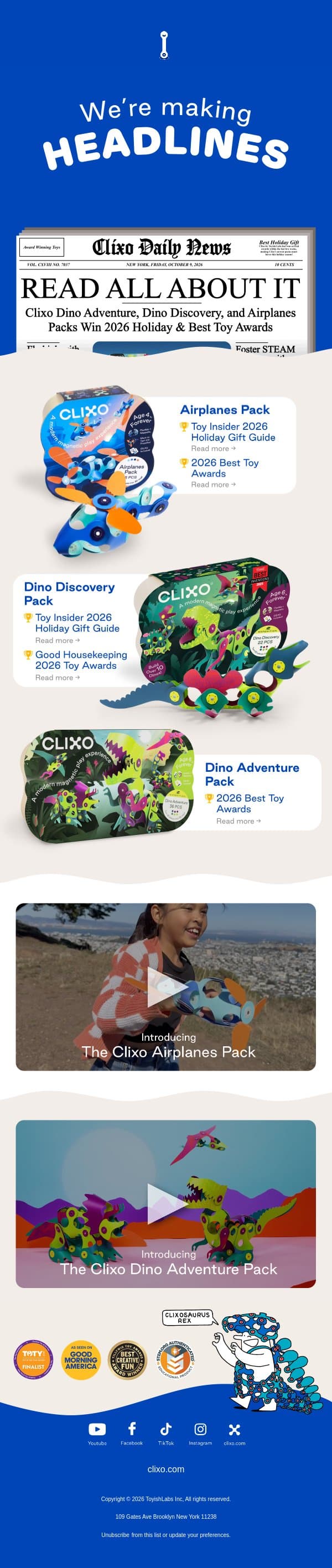 Meet our award-winning holiday toys 🎁 email from Clixo screenshot