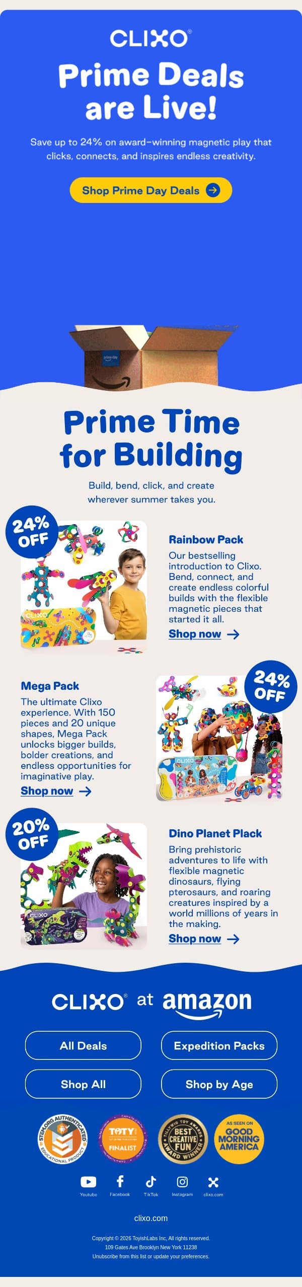 Big Builds, Better Prices — Prime Day Is Here email from Clixo screenshot
