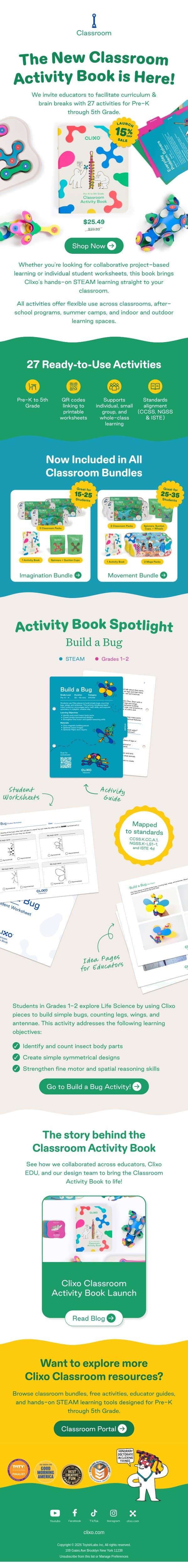 The Clixo Classroom Activity Book Is Here 🎉 email from Clixo screenshot