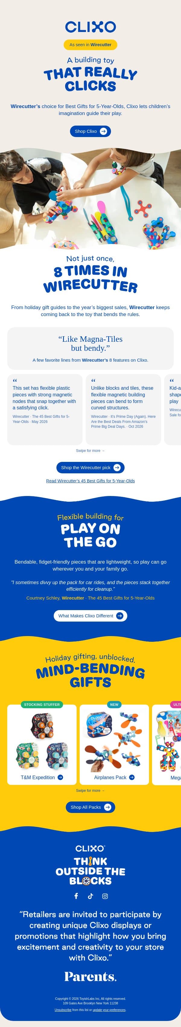 Wirecutter’s Building Toy Choice 🏆 email from Clixo screenshot