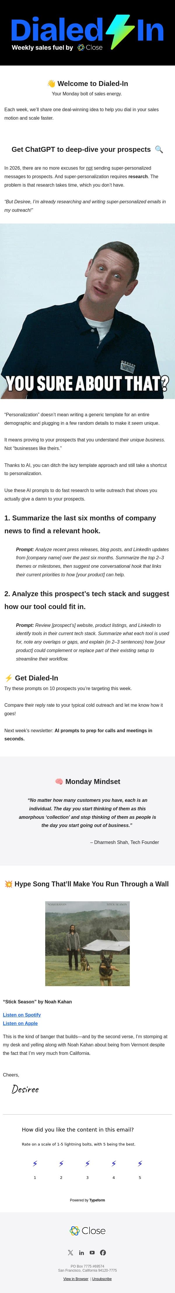 Get ChatGPT to deep-dive your prospects email from Close screenshot