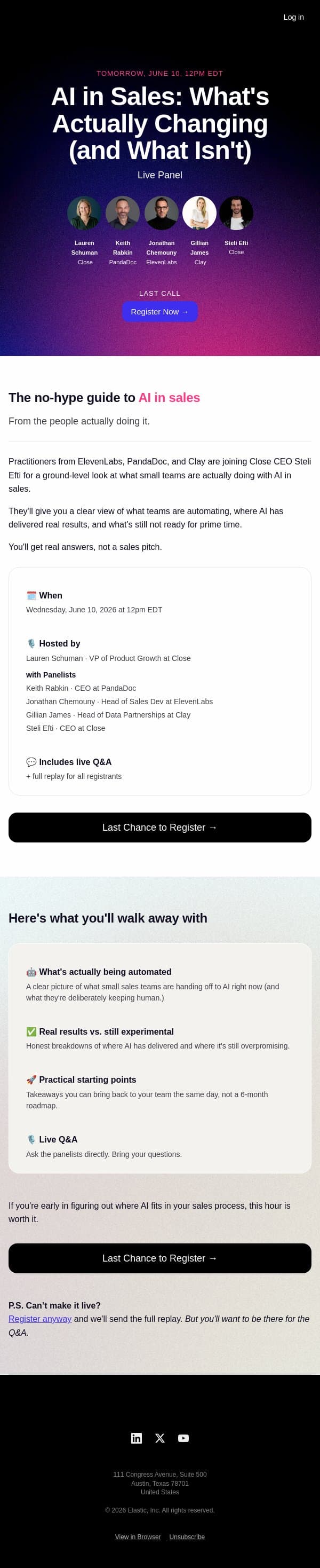 Last chance: AI in Sales (without the hype) email from Close screenshot