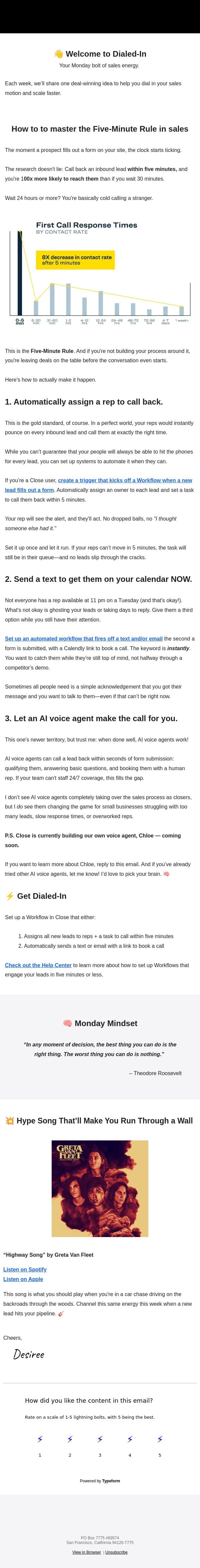 Master the Five-Minute Rule in sales ⏱️ email from Close screenshot