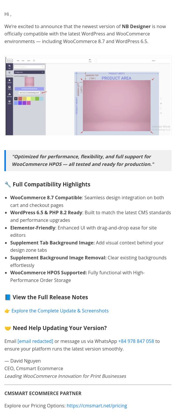 NB Designer v8.7: Now With Background Image Removal & Full Compatibility email from CMSMART screenshot