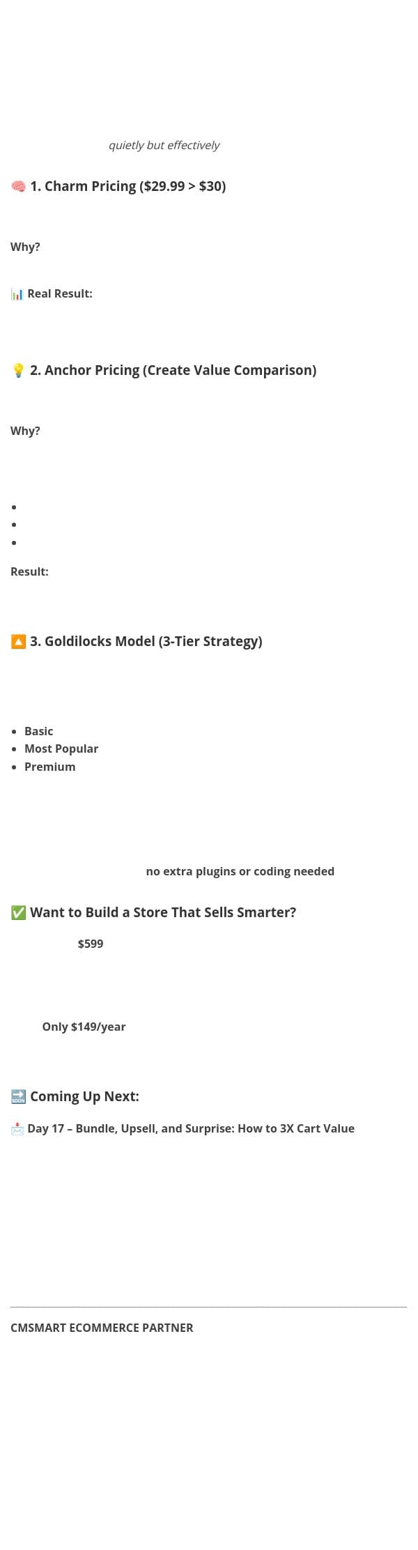 📩 Day 16 – The 3 Pricing Psychology Tactics That Double AOV email from CMSMART screenshot