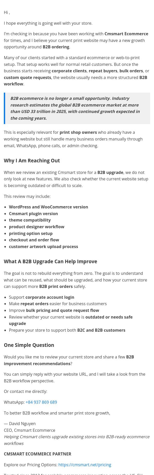 Cmsmart review: Is your store ready for B2B clients?Designer v2.9.0 – Turn templates into a conversion engine email from CMSMART screenshot