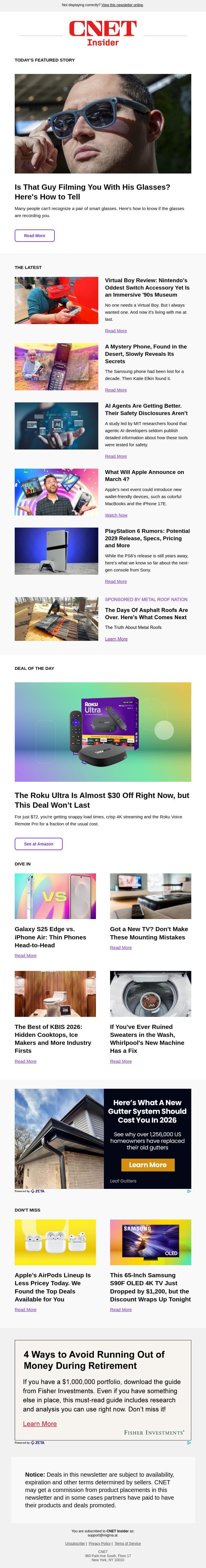 Is That Guy Filming You With His Glasses? email from CNET screenshot