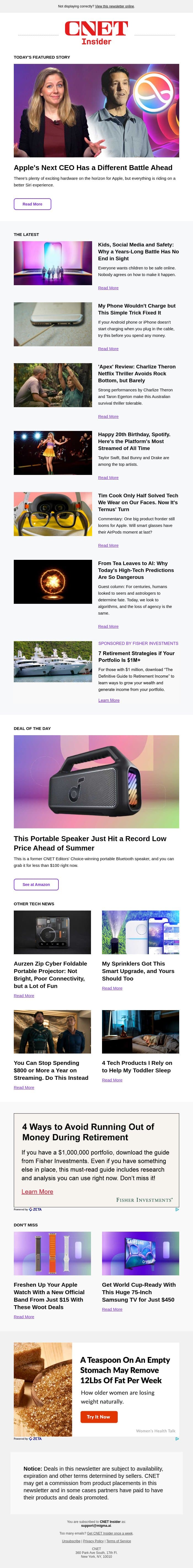 Apple's Next CEO Has a New Kind of Challenge Ahead email from CNET screenshot