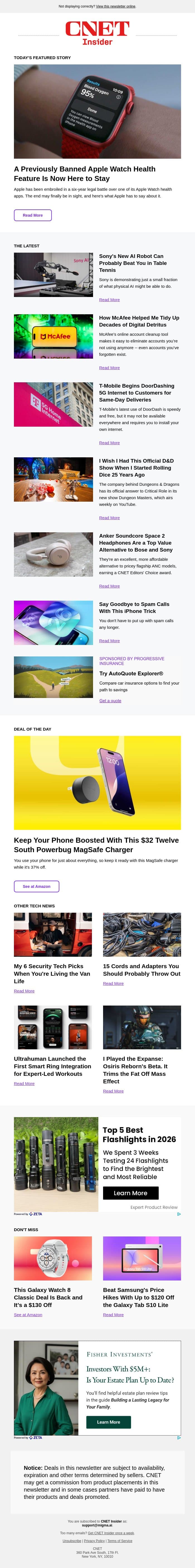 A Previously Banned Apple Watch Health Feature Is Now Here to Stay email from CNET screenshot