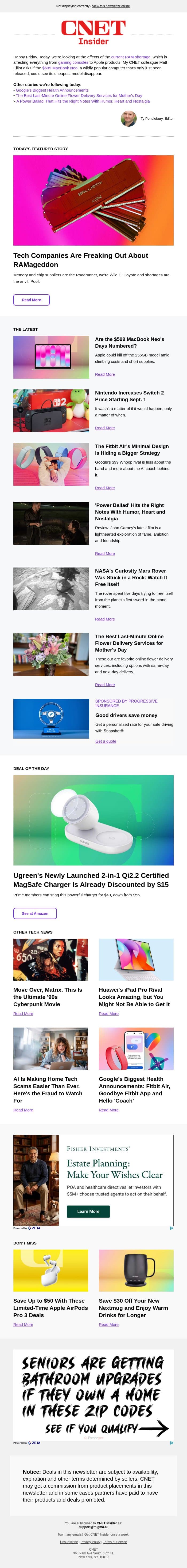 What Is RAMageddon and How Does It Affect You? email from CNET screenshot
