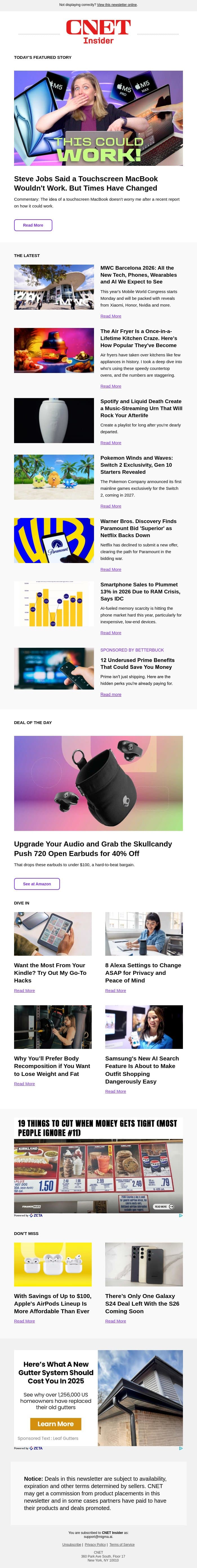 Could a Touchscreen MacBook Actually Work? email from CNET screenshot