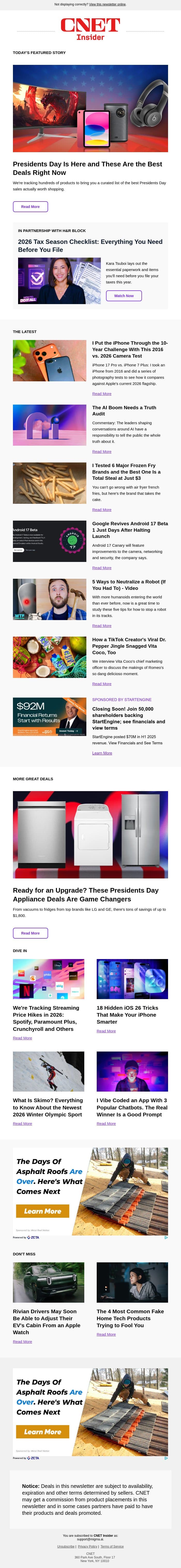 Presidents Day Is Here and These Are the Best Deals Right Now email from CNET screenshot