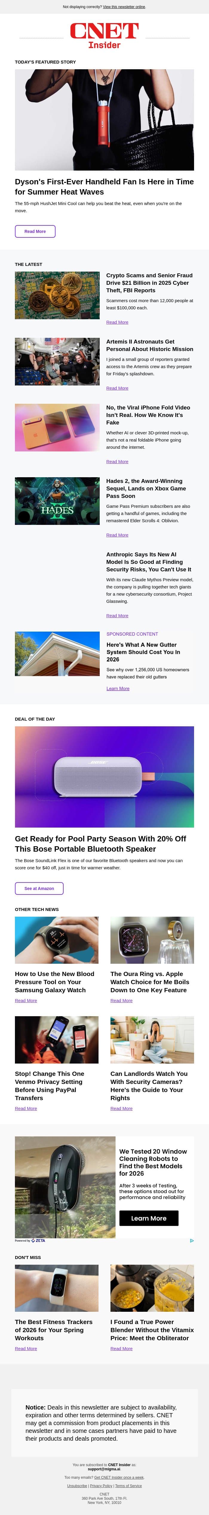 Dyson's First-Ever Handheld Fan Is Here in Time for Summer Heat Waves email from CNET screenshot