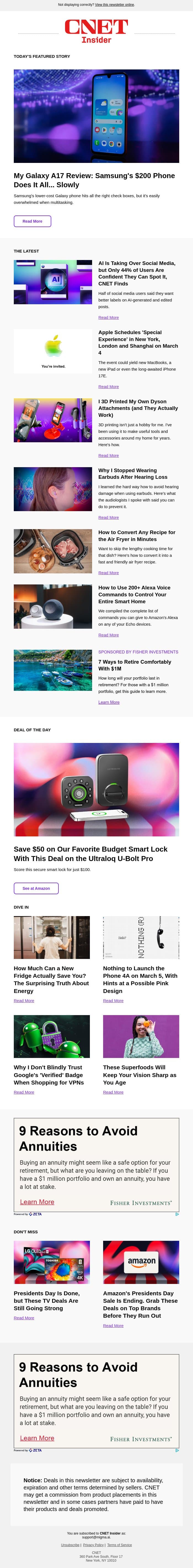 Samsung’s $200 Phone Does It All, but What’s the Catch? email from CNET screenshot
