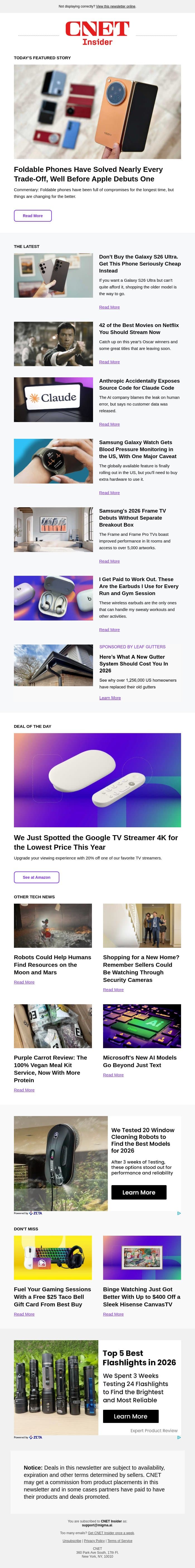 Foldable Phones Are Nearly Perfect. Can Apple Compete? email from CNET screenshot